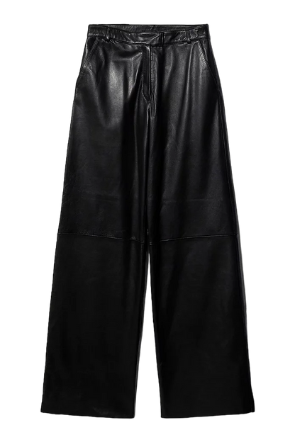 Karen Millen Black Petite Leather Clean Wide Leg Trousers UK 4