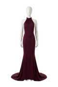 Karen Millen Premium Satin Halter Neck Tailored Maxi Dress in Plum / Burgundy UK 6