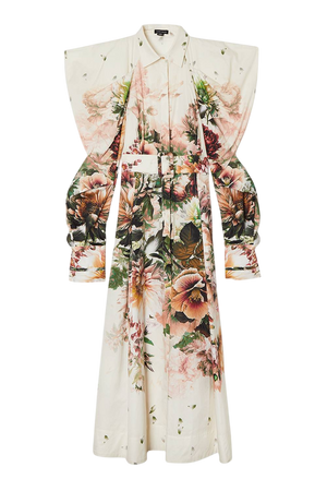 Karen Millen Placed Floral Cotton Sateen Midi Dress Cream UK 6