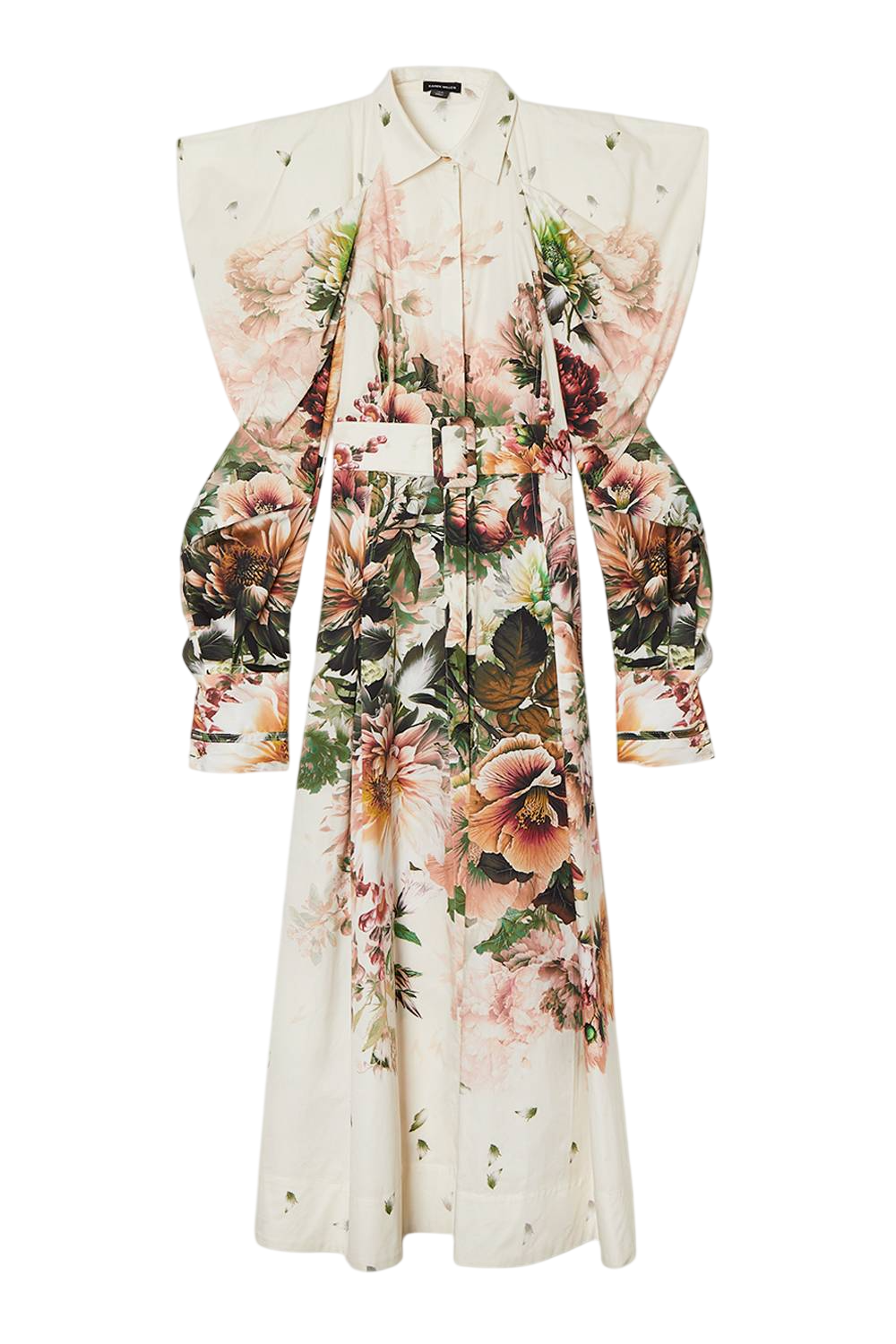 Karen Millen Placed Floral Cotton Sateen Midi Dress Cream UK 6