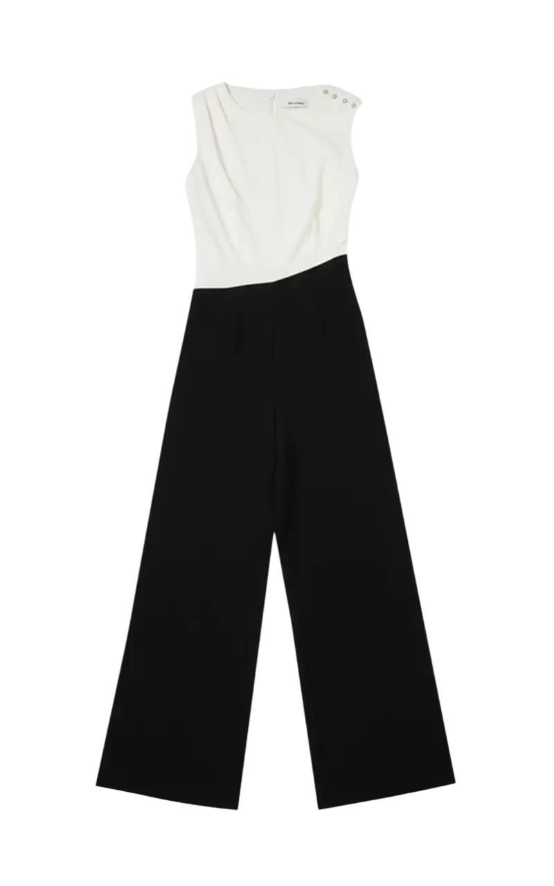 Karen Millen Black Soft Tailored Asymmetric Neck Wide Leg Jumpsuit UK 6