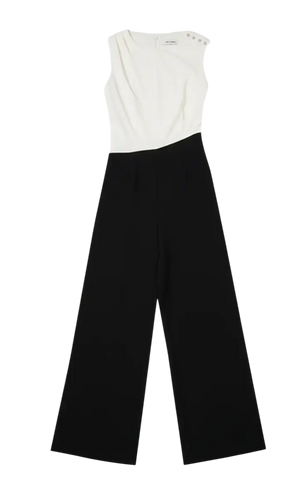 Karen Millen Black Soft Tailored Asymmetric Neck Wide Leg Jumpsuit UK 6