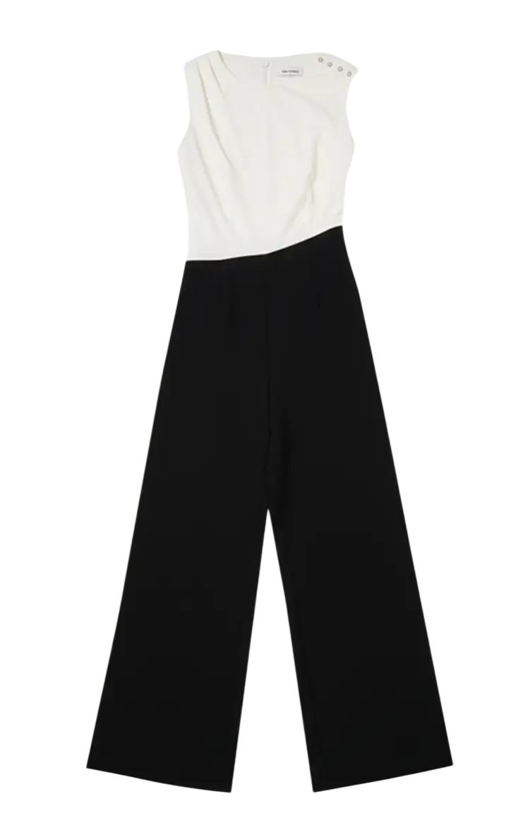 Karen Millen Black Soft Tailored Asymmetric Neck Wide Leg Jumpsuit UK 6