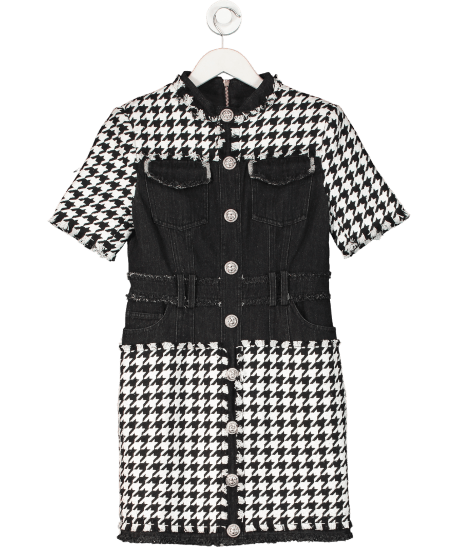 Black Denim Tweed Mini Dress UK M - Reliked