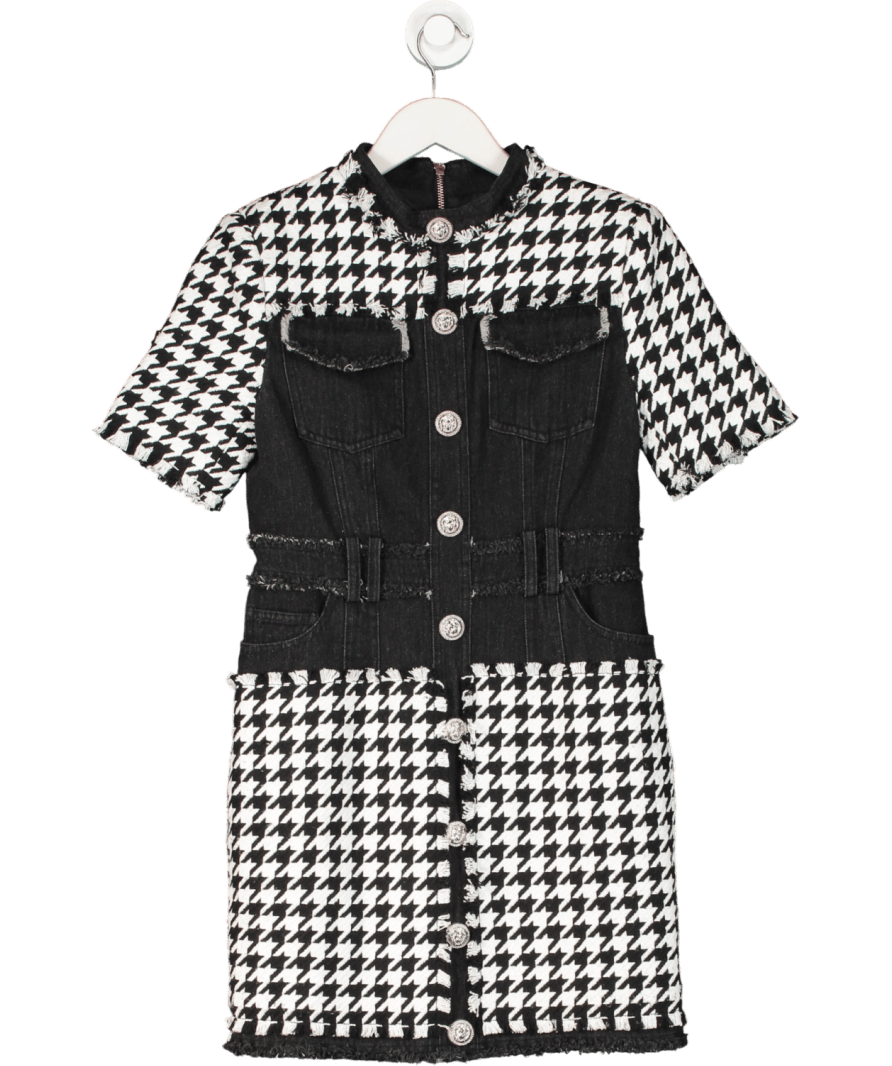 Black Denim Tweed Mini Dress UK M - Reliked