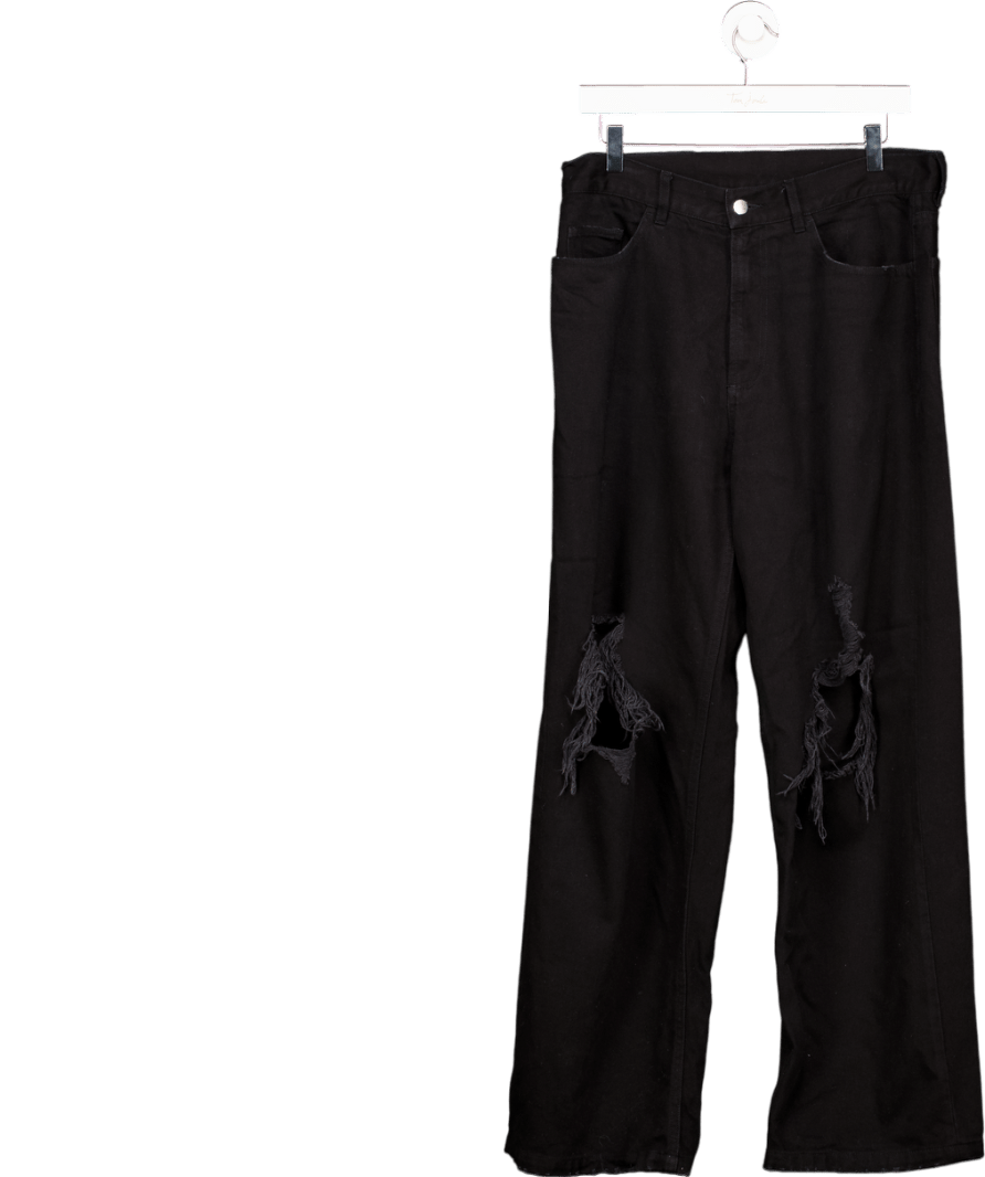 Black Distressed Wide Leg Jeans UK XL - Reliked