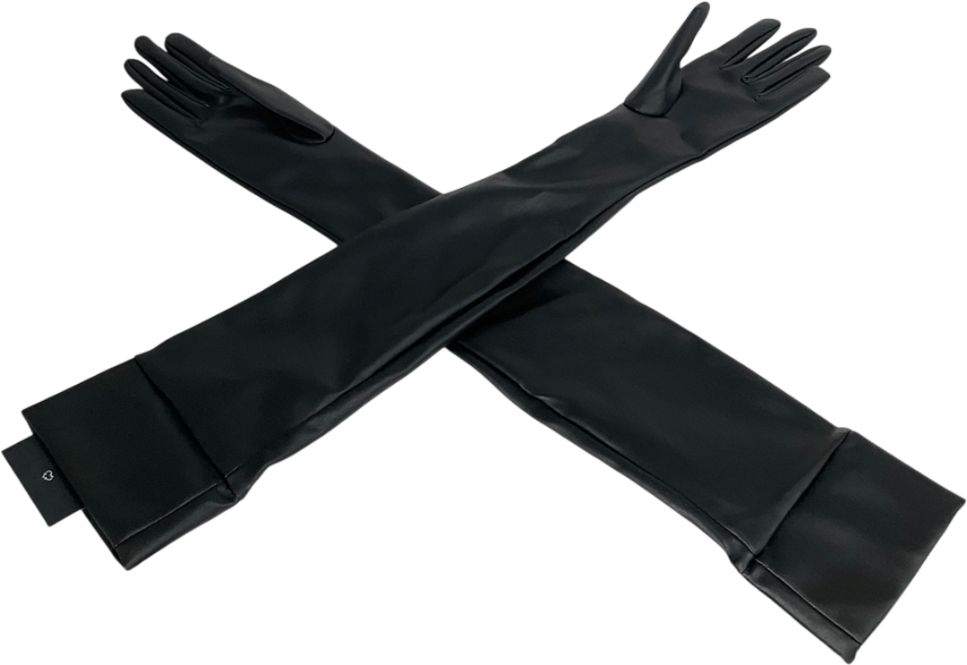 Black Faux Leather Gloves One Size - Reliked
