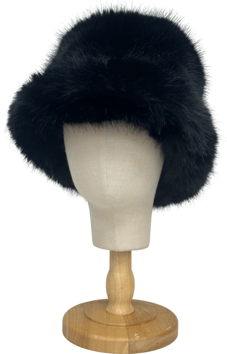 Black Fluffy Bucket Hat One Size - Reliked