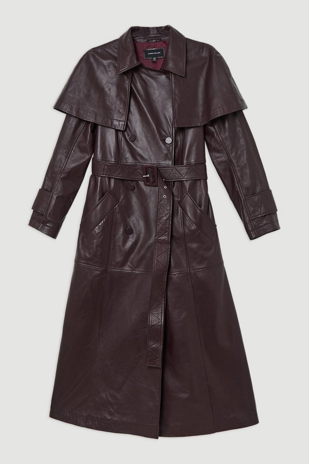 Karen Millen Burgundy Real Leather Cape Detail Trench Coat UK 8