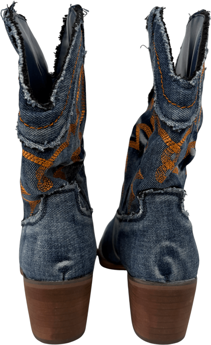 Blue Denim Cowboy Boots UK 8 EU 41 👠 - Reliked