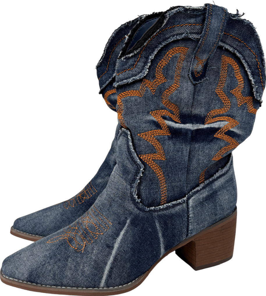 Blue Denim Cowboy Boots UK 8 EU 41 👠 - Reliked