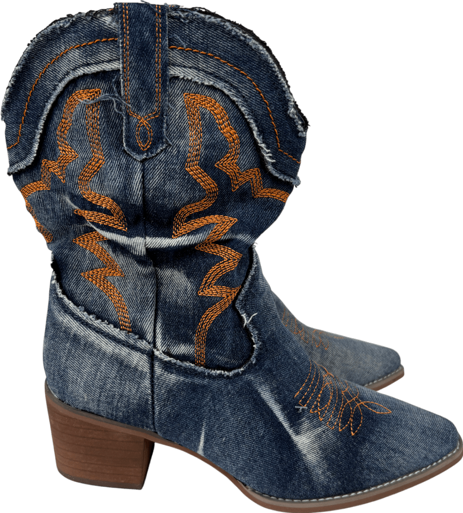 Blue Denim Cowboy Boots UK 8 EU 41 👠 - Reliked