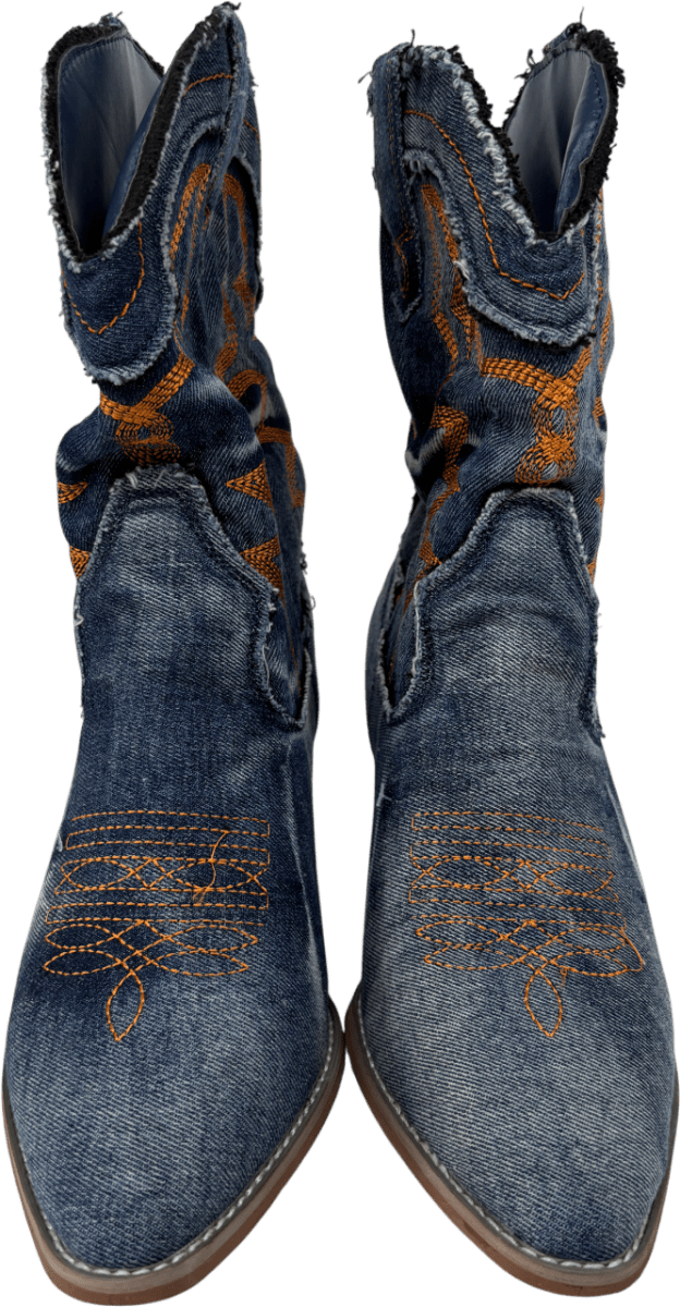 Blue Denim Cowboy Boots UK 8 EU 41 👠 - Reliked