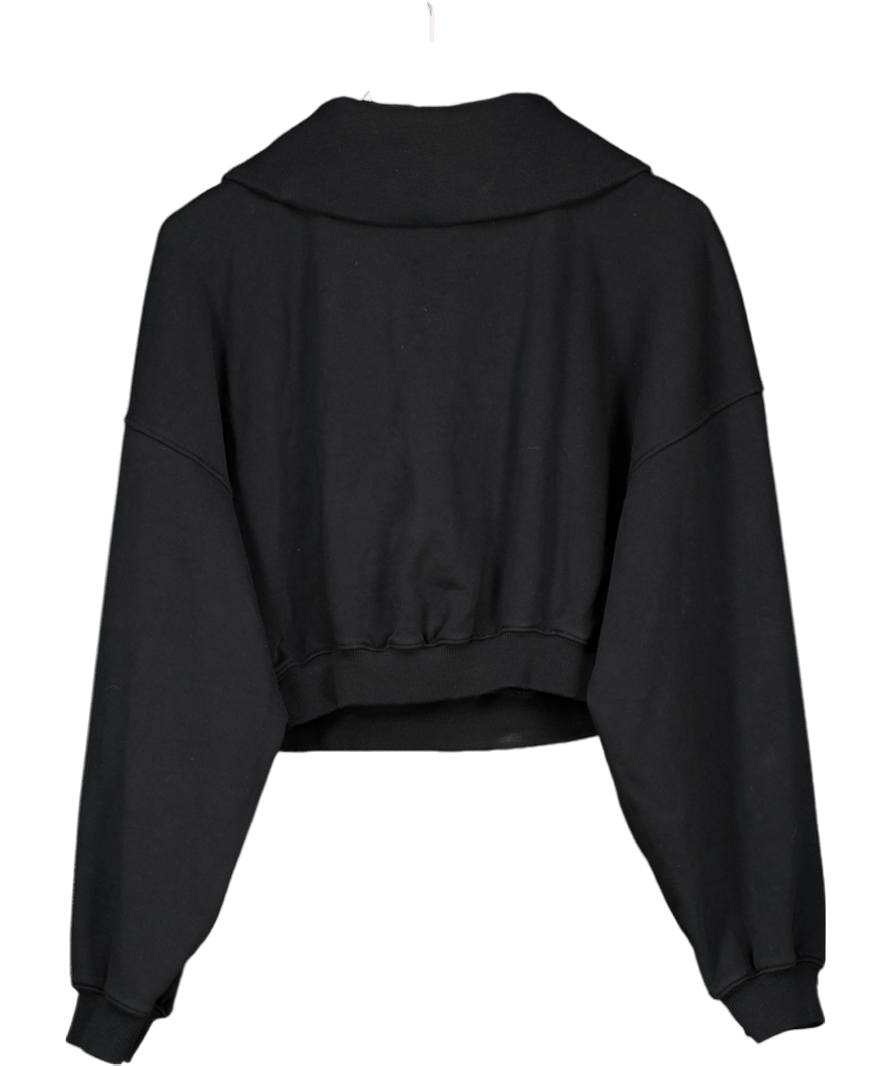 Bo + Tee Black Fleece Lined Quarter - zip Cropped Sweatshirt UK M - Reliked