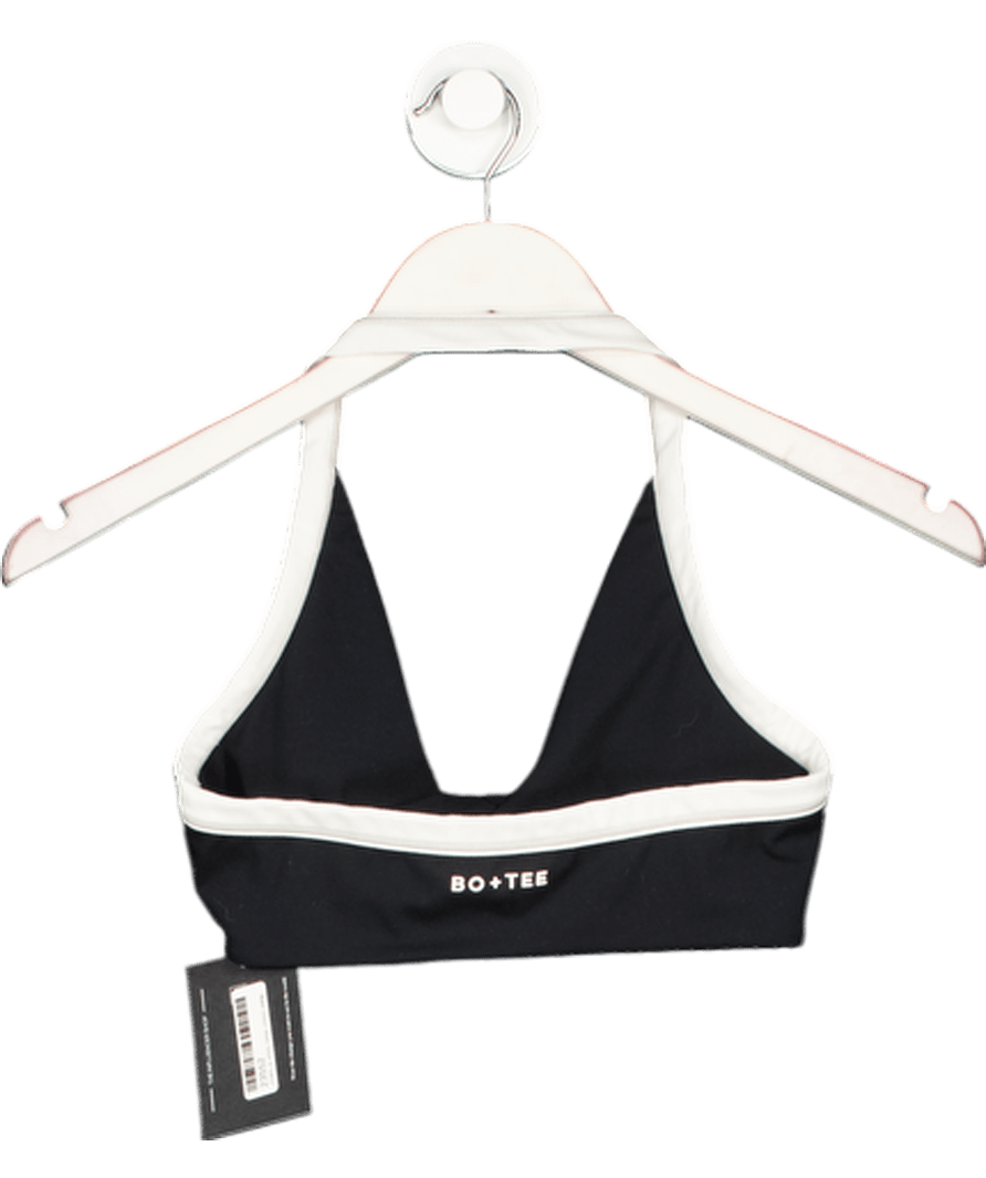 Bo + Tee Black Soft Active Twist - front Halterneck Sports Bra UK S - Reliked