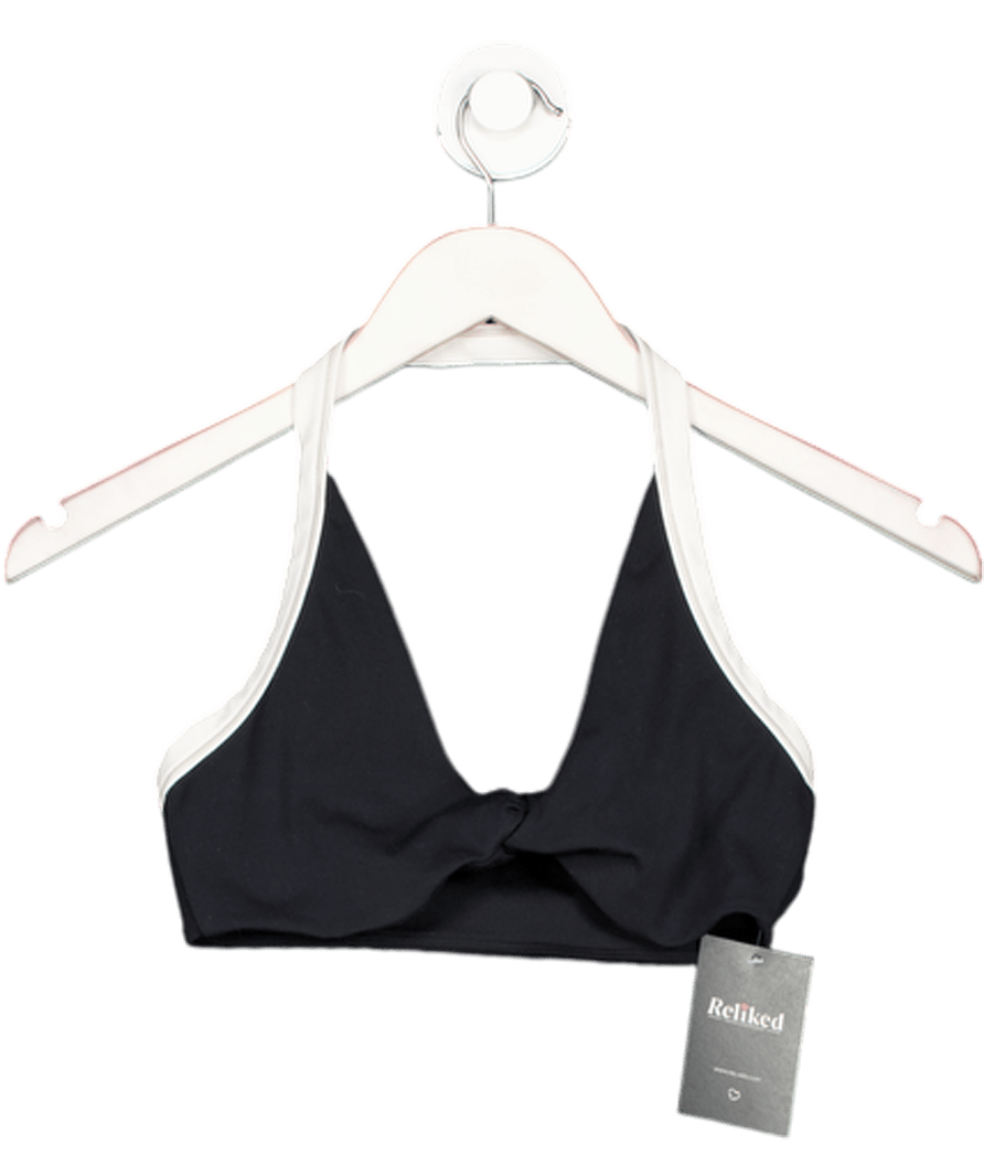 Bo + Tee Black Soft Active Twist - front Halterneck Sports Bra UK S - Reliked