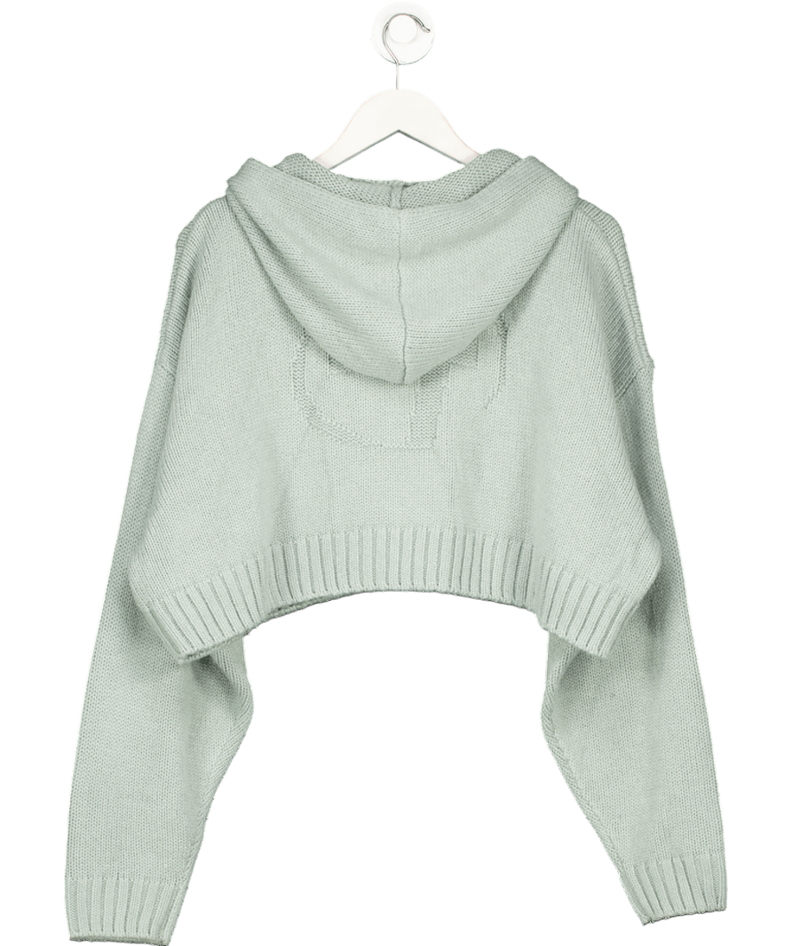 Bo & Tee Blue Chunky Knit Zip - up Cropped Hoodie In Dusty Teal UK S/M - Reliked