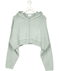 Bo & Tee Blue Chunky Knit Zip - up Cropped Hoodie In Dusty Teal UK S/M - Reliked