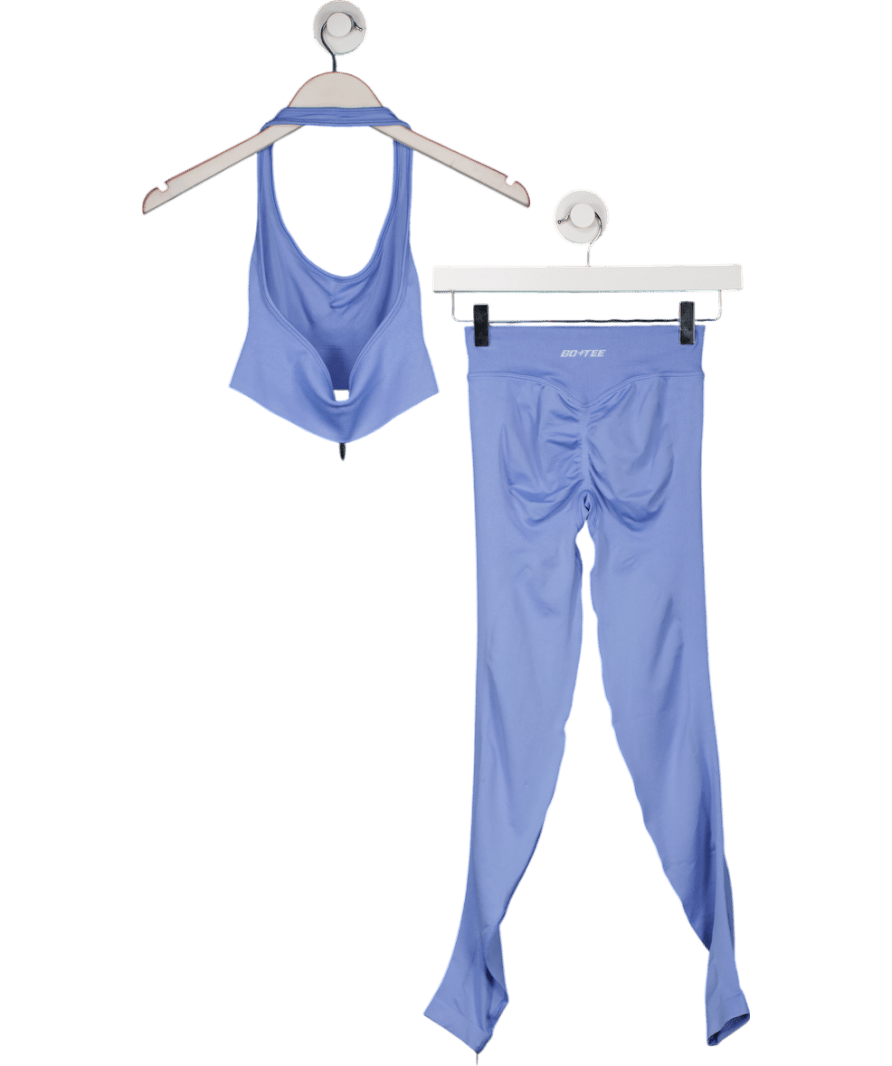 Bo + Tee Blue Define Luxe Halterneck Sports Bra And Leggings UK S - Reliked