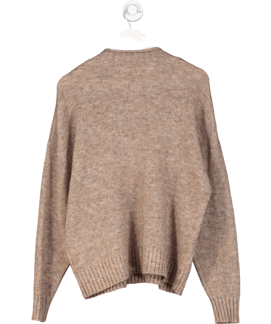 Bo + Tee Brown Oversized Wool Blend Logo Sweater UK S - Reliked