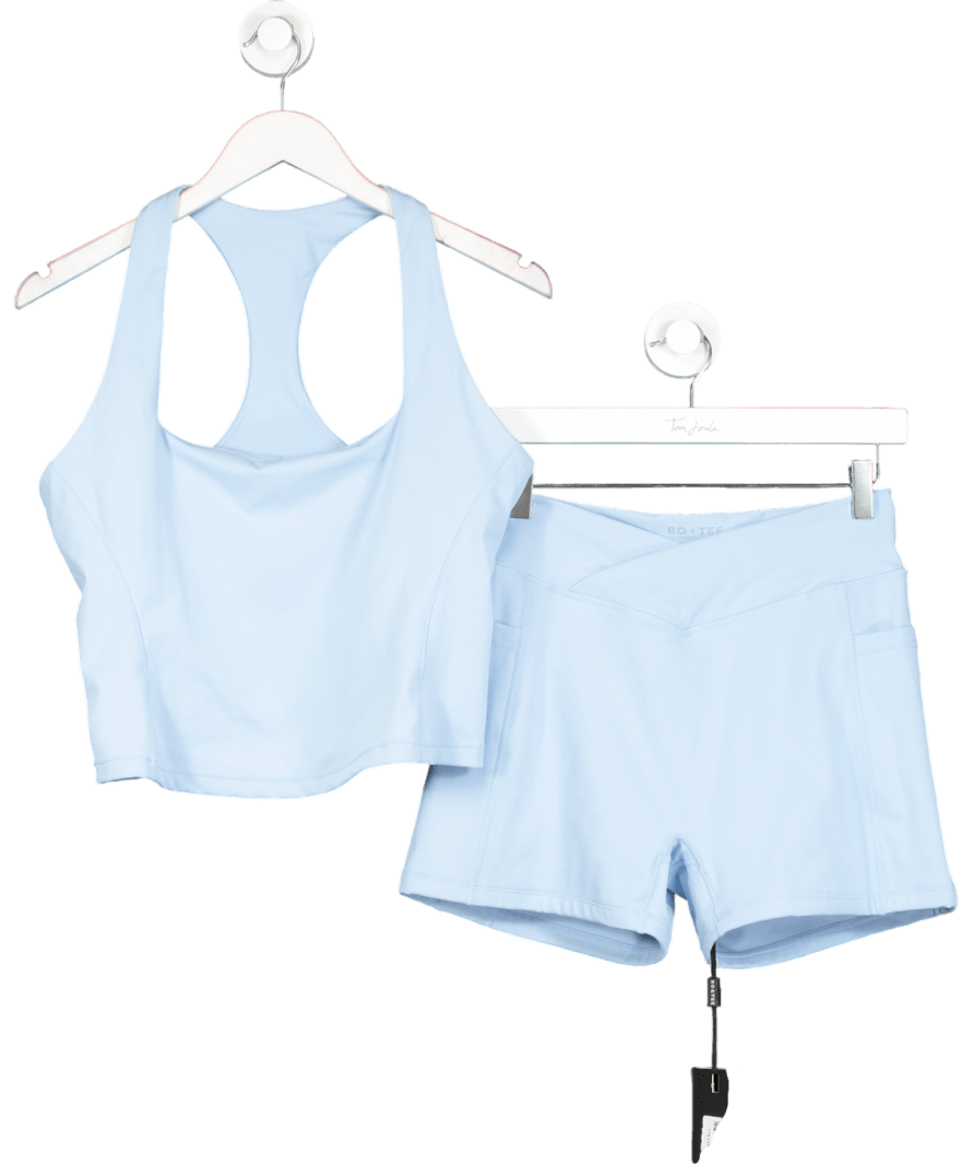 Bo + Tee Halterneck Tank Top And Shorts In Light Blue UK L - Reliked