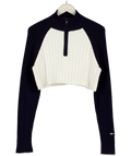 Bo + Tee White Ribbed Knit Quarter - zip Cropped Jumper UK M - Reliked