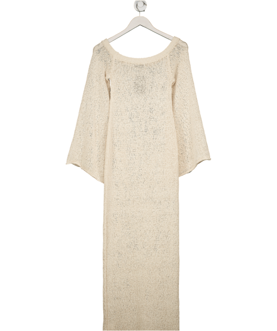 BOA Beige Crochet Knit Off Shoulder Maxi Dress UK XS - Reliked