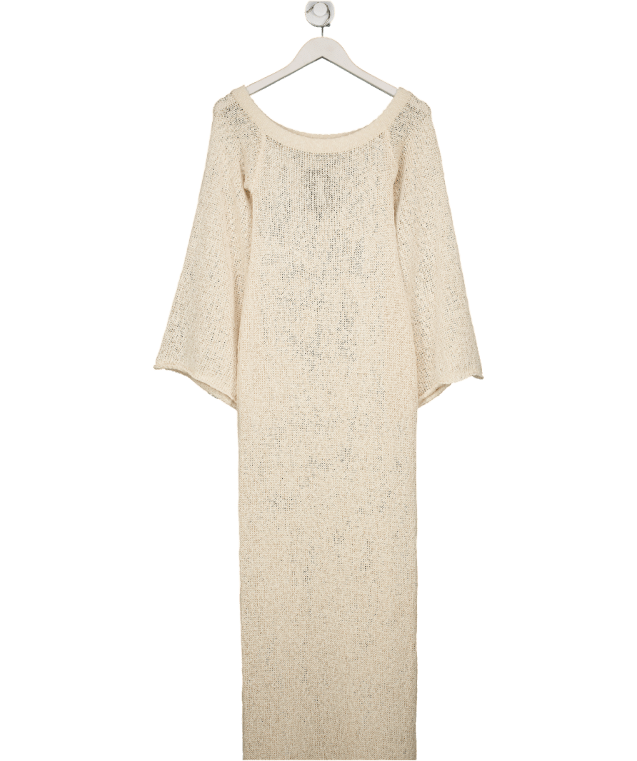 BOA Beige Crochet Knit Off Shoulder Maxi Dress UK XS - Reliked