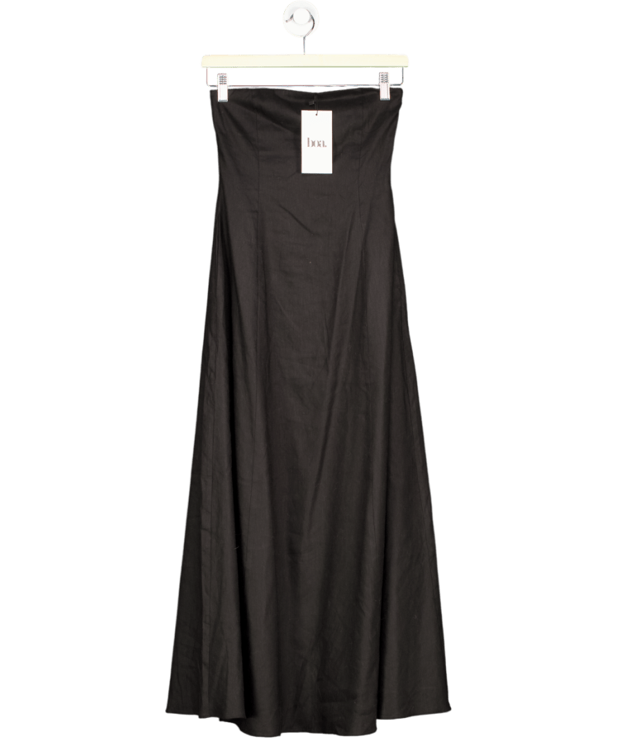 BOA Black Strapless Linen A Line Maxi Dress UK XS - Reliked