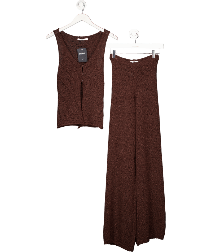 BOA Brown Knit V Neck Waistcoat & Crochet Wide Leg Trousers UK XS - Reliked