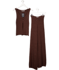 BOA Brown Knit V Neck Waistcoat & Crochet Wide Leg Trousers UK XS - Reliked