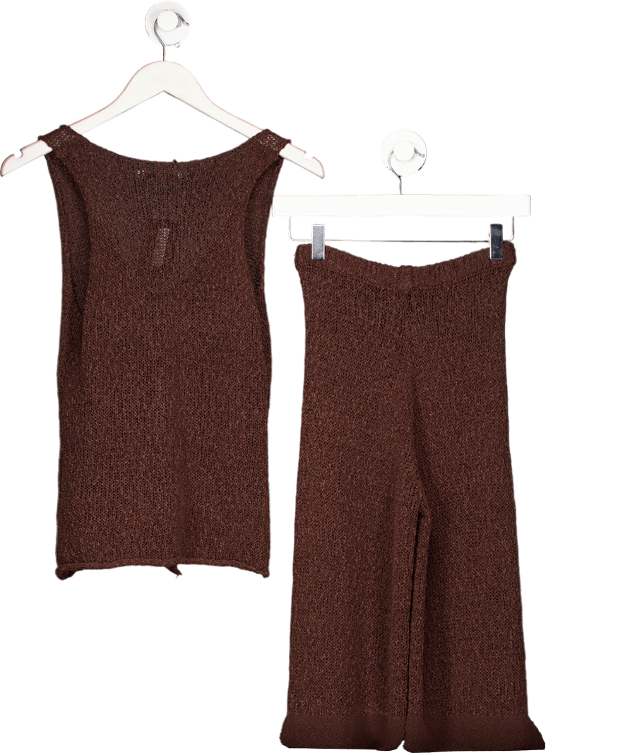 BOA Brown Knit V Neck Waistcoat & Crochet Wide Leg Trousers UK XS - Reliked