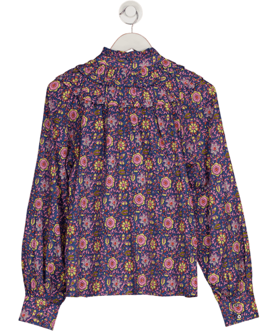 BODEN Blue Floral Print Blouse With Ruffle Detail UK 8 - Reliked