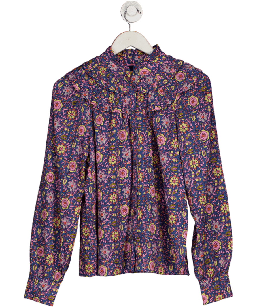 BODEN Blue Floral Print Blouse With Ruffle Detail UK 8 - Reliked
