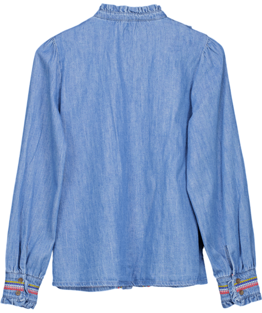 Boden Blue Isla Denim Frill Detail Blouse UK 8 - Reliked