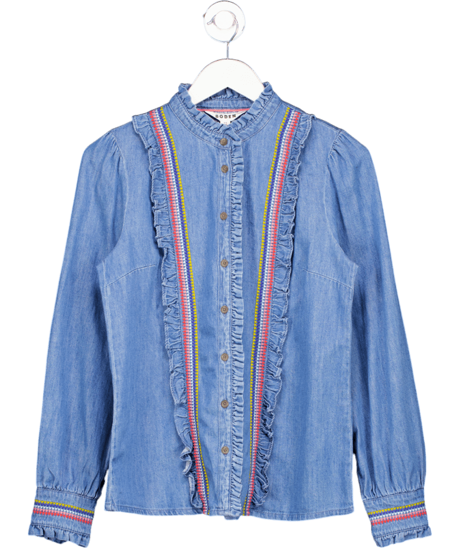 Boden Blue Isla Denim Frill Detail Blouse UK 8 - Reliked
