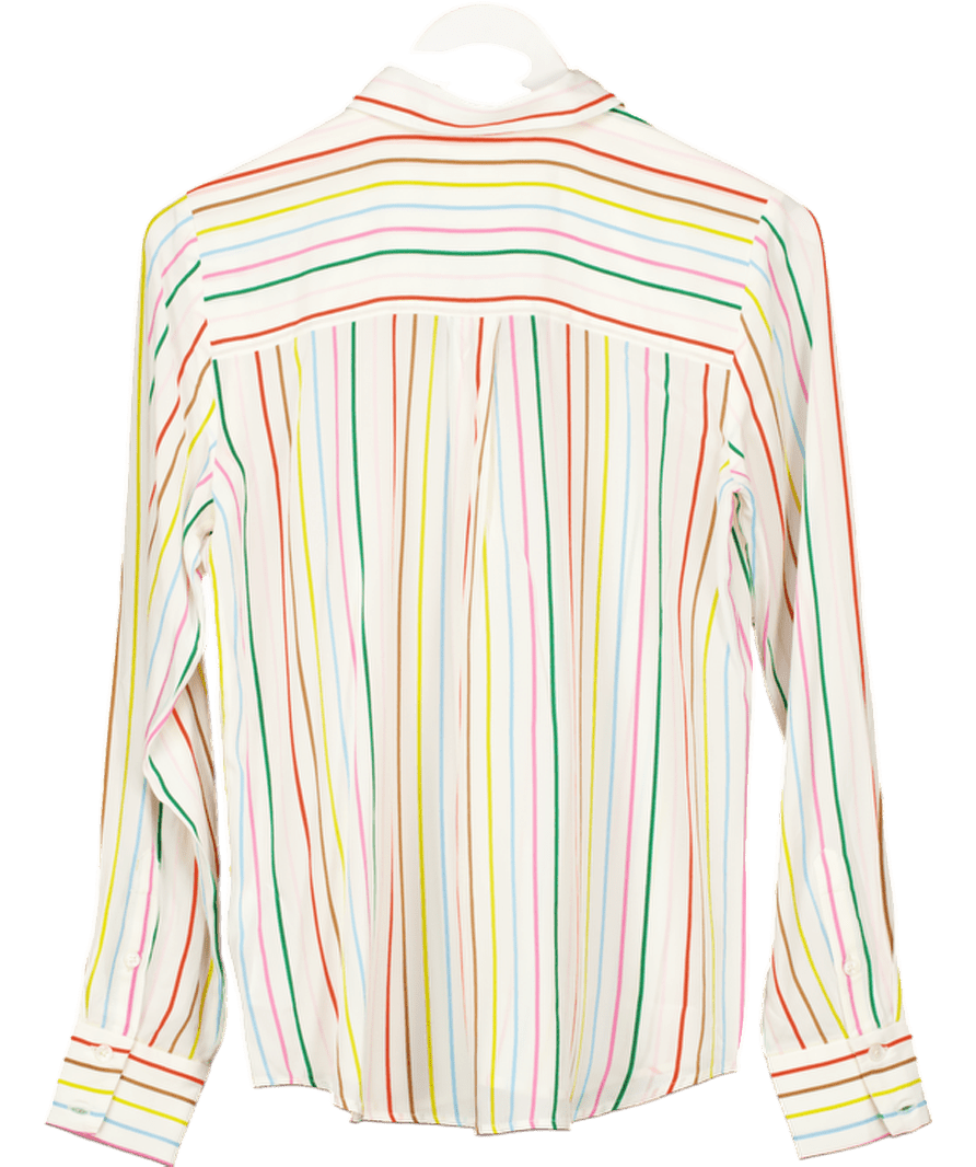 Boden Cream Ivory 100% Silk Shirt With Rainbow Stripes UK 10 - Reliked