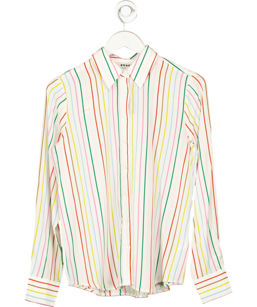 Boden Cream Ivory 100% Silk Shirt With Rainbow Stripes UK 10 - Reliked