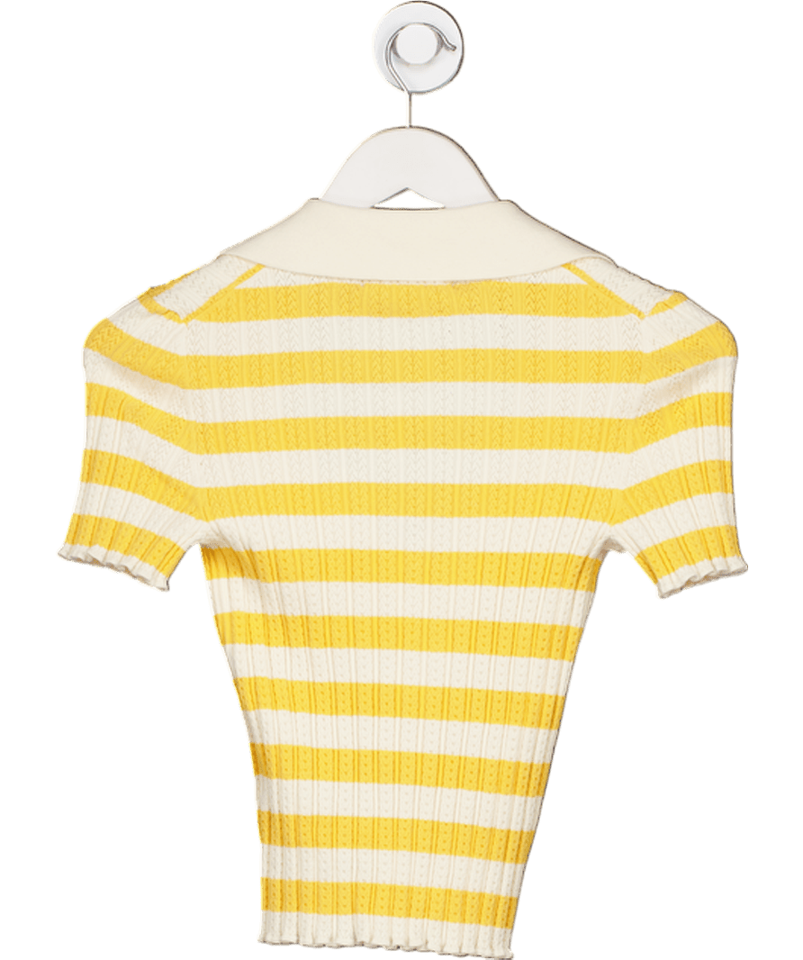 Boden Cream & Yellow Striped Knit Polo Top UK S - Reliked
