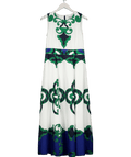 boden White Abstract Print Sleeveless Flared Linen Blend Midi Dress UK 12 - Reliked