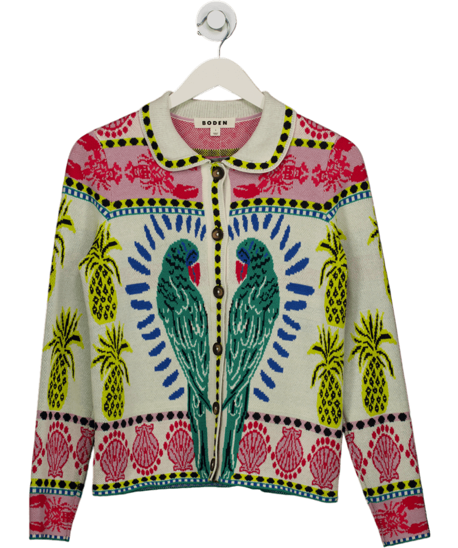 Boden White Jacquard Knitted Cardigan UK S - Reliked