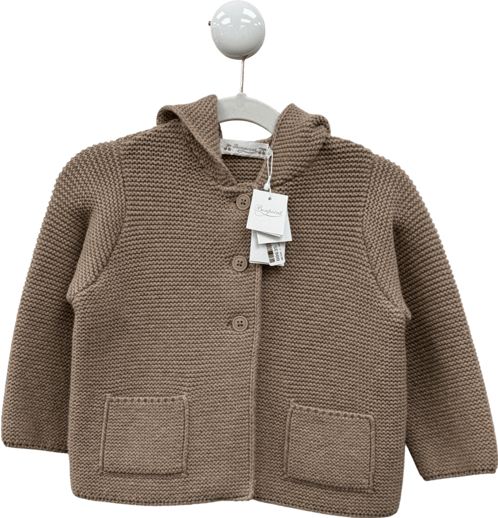 Bonpoint Beige Taupe Hooded Wool / Cotton Blend Hooded Cardigan / Jacket 2 Years - Reliked