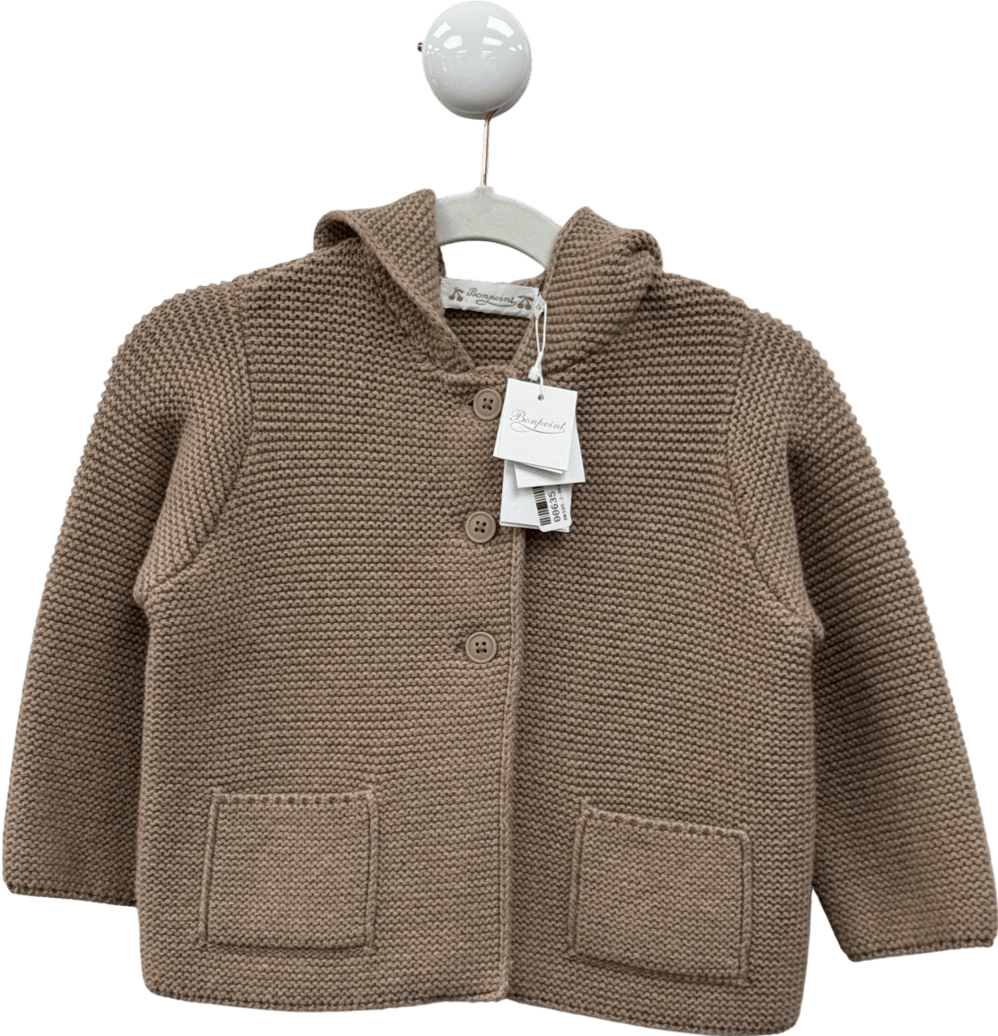 Bonpoint Beige Taupe Hooded Wool / Cotton Blend Hooded Cardigan / Jacket 2 Years - Reliked