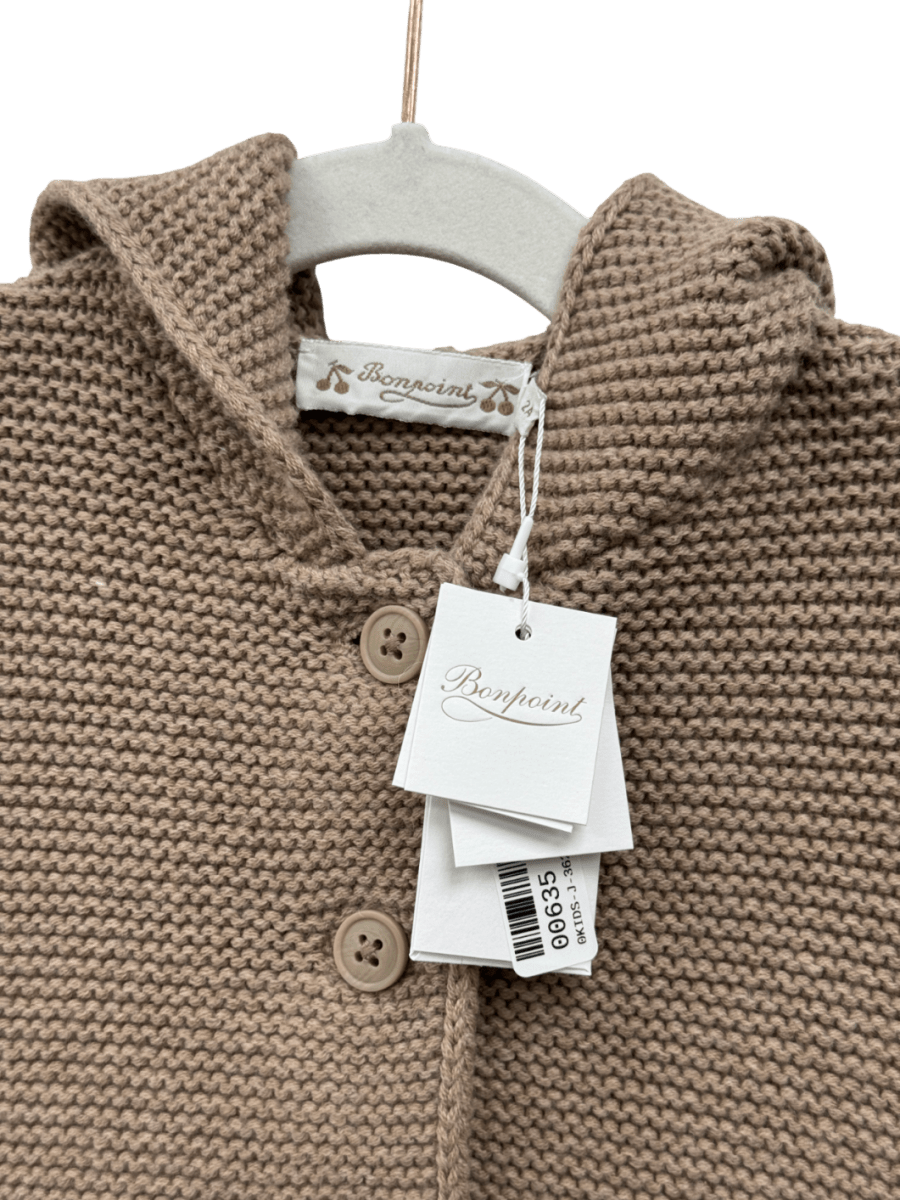 Bonpoint Beige Taupe Hooded Wool / Cotton Blend Hooded Cardigan / Jacket 2 Years - Reliked