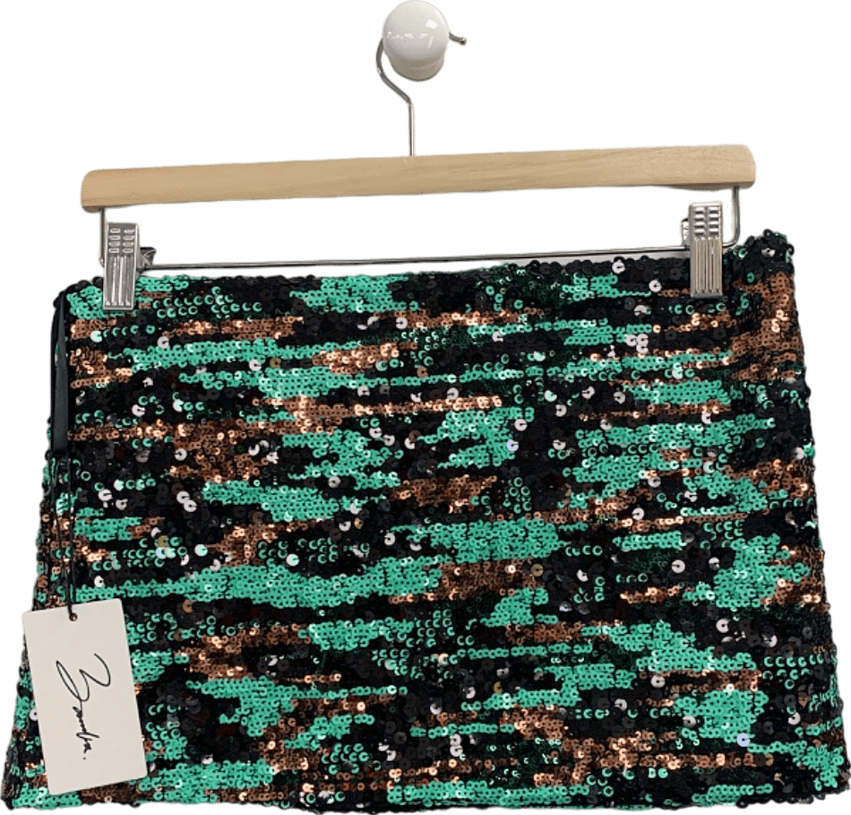 Boohoo Green & Black Sequin Destiny Skirt UK S - Reliked