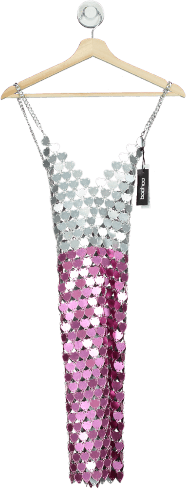boohoo Pink Heart Disc Sequin Chain Dress UK S - Reliked