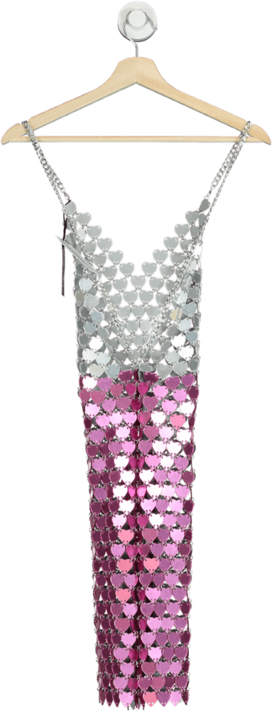 boohoo Pink Heart Disc Sequin Chain Dress UK S - Reliked
