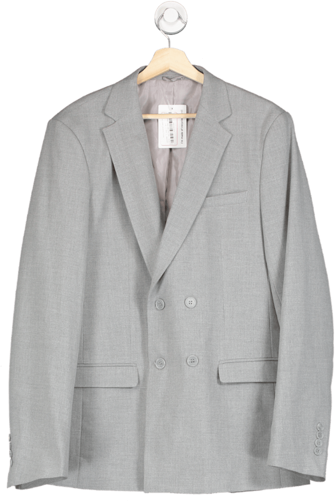 boohooMan Grey Double Breasted Jacket 42r UK L - Reliked