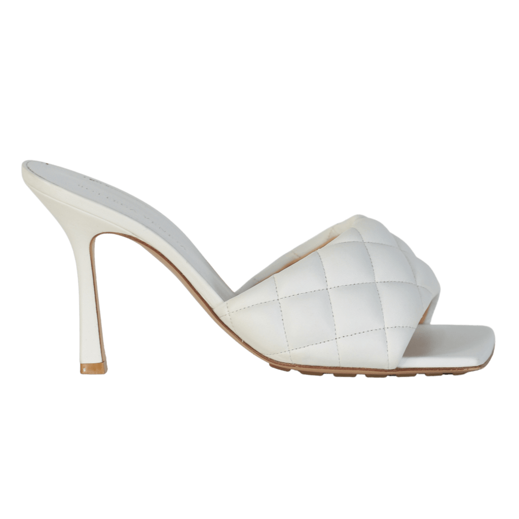 BOTTEGA VENETA Optic White Leather Quilled Padded Mule Heels UK 5 EU 38 👠 - Reliked