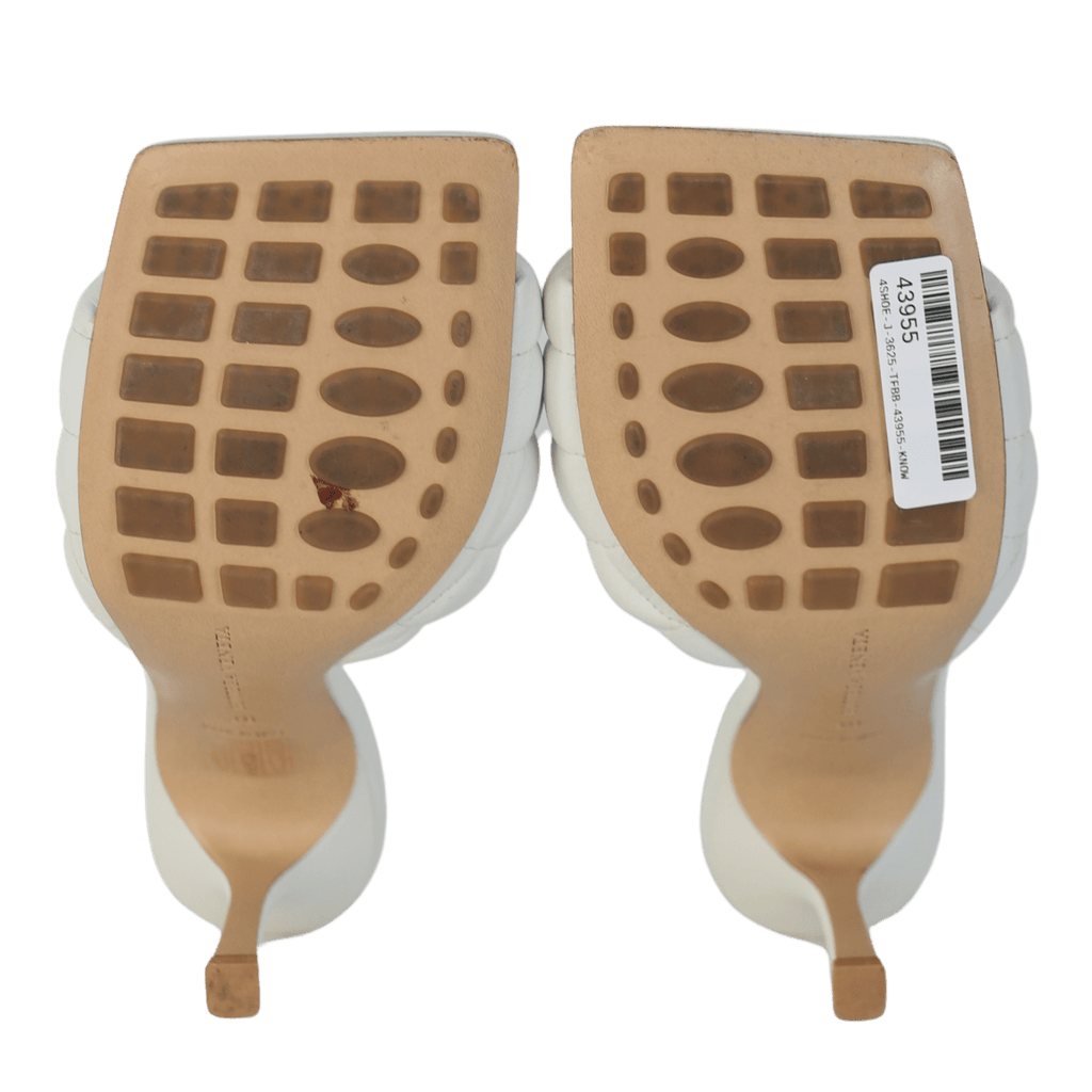 BOTTEGA VENETA Optic White Leather Quilled Padded Mule Heels UK 5 EU 38 👠 - Reliked